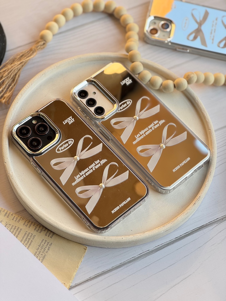 قاب گوشی آیفون سامسونگ شیائومی مدل  Papillon آینه ای مروارید سفید