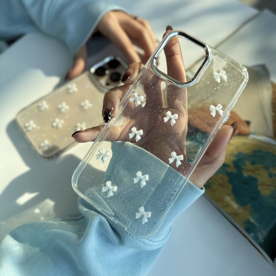 قاب شاین پاپیون سفید اکلیلی مناسب آیفون کد T