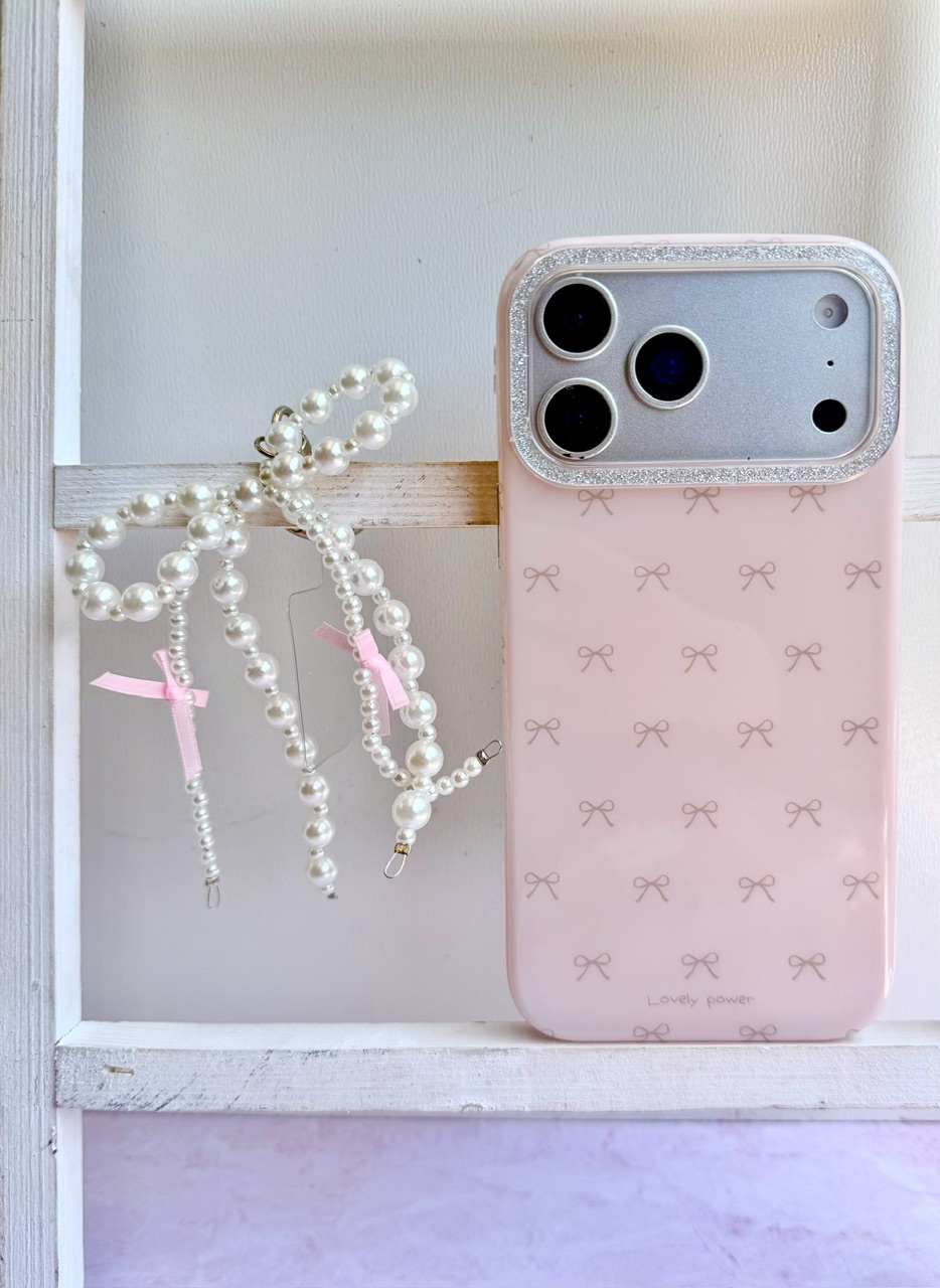 قاب گوشی دورلنز اکلیلی مدل Pink Bow با آویز مناسب آیفون