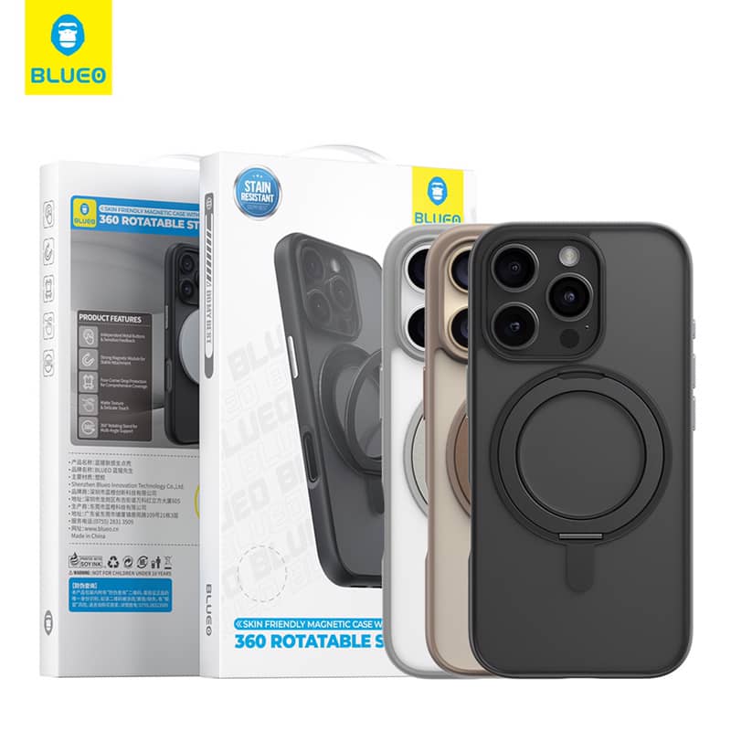 قاب گوشی برند بلو Blueo مدل Skin Friendly Frosted Anti-drop Case Ring Stand 360° مناسب آیفون سری 17