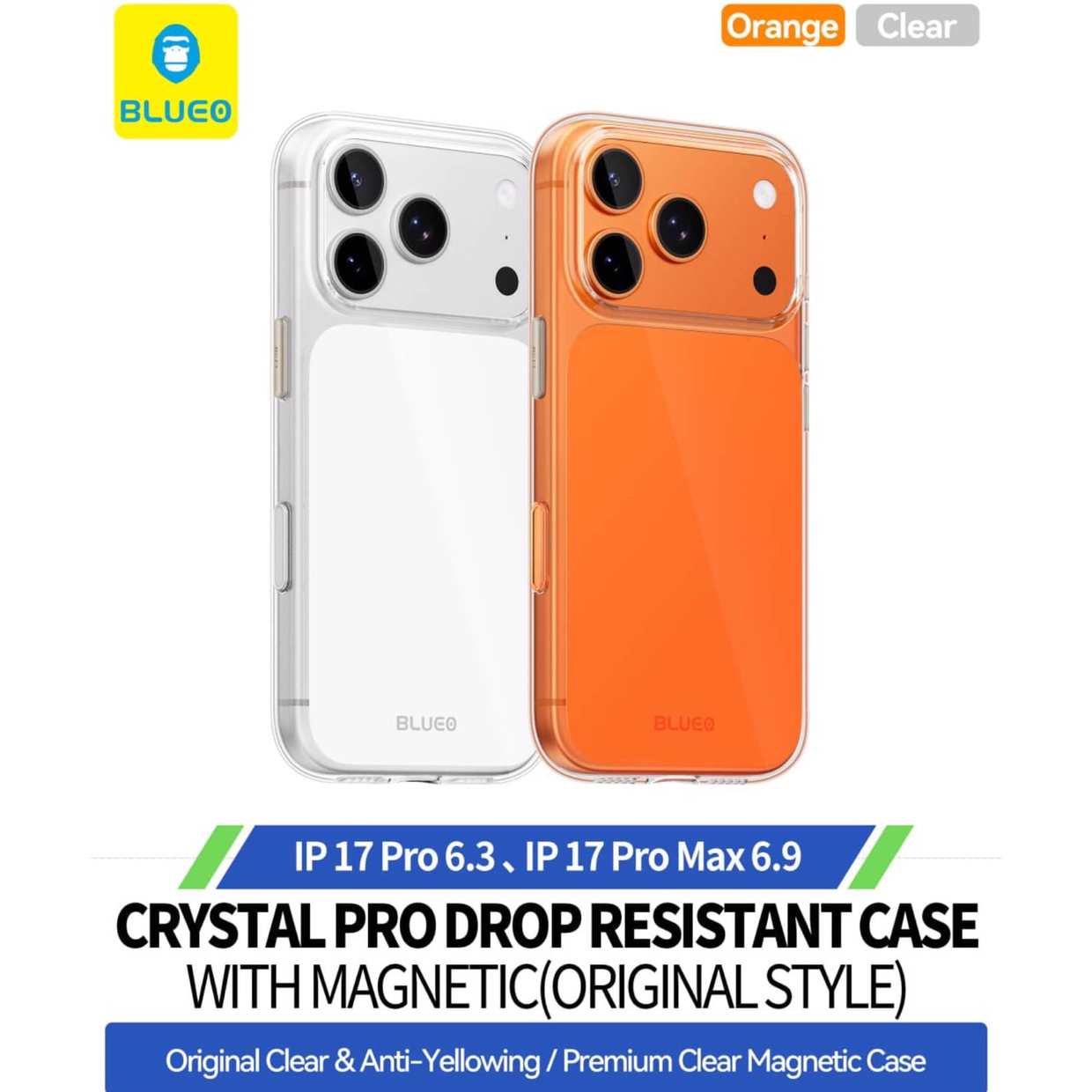 قاب گوشی بلو برند  Blueo مدل Crystal Clear Pro Drop Resistant مناسب آیفون سری 17
